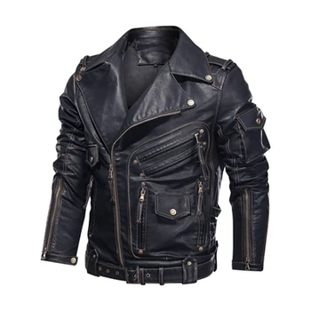 модная зимняя мужская кожаная куртка, мужская модная мотоциклетная куртка из искусственной кожи, крутые кожаные пальто с карманами на молнии, одежда