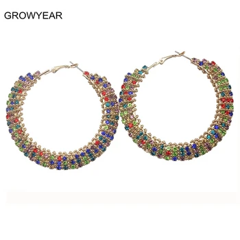 Модные цветные серьги-кольца с кристаллами GROWYEAR для женщин, подарок, золотые украшения для свадебной вечеринки в богемном стиле, 1 пара, бесплатная доставка, на заказ