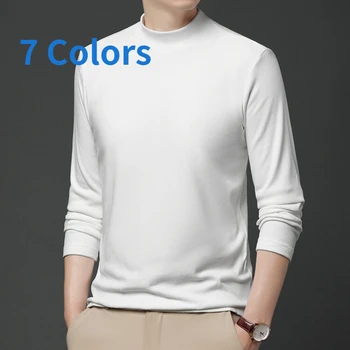 Мужская Осенне-зимняя футболка с длинными рукавами, 7 цветов, Майка, Теплый Стоячий воротник и Однотонный Повседневный Приталенный мужской топ
