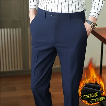 Мужские брюки высокого качества, осенне-зимние плотные теплые мужские официальные брюки, Большой размер, приталенные повседневные Элегантные брюки для костюма 42