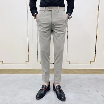 Мужские официальные брюки, Деловая мода, Мужская одежда, Облегающие Костюмные брюки, Повседневные брюки С Девятью точками, Высококачественные Мужские Модельные брюки