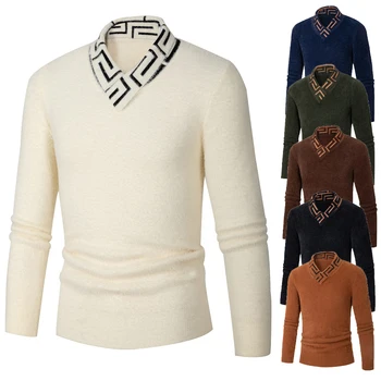Мужской свитер, пуловер, приталенный вязаный свитер с круглым вырезом, Корейский модный однотонный свитер, высококачественная однотонная футболка большого размера M-3XL