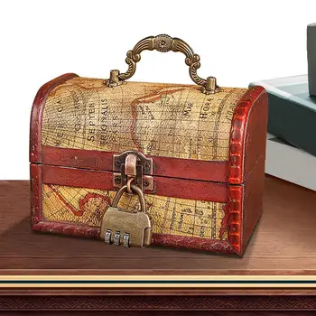Небольшой деревянный сундук Пиратский сундук Ящик для хранения с замком и ручкой Шкатулка на память Шкатулка с сокровищами для ювелирных изделий монет на память