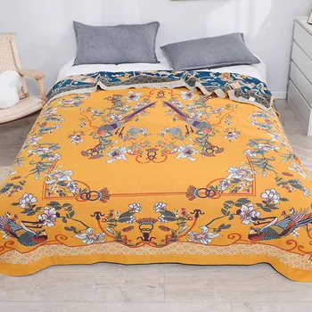 Новое хлопчатобумажное марлевое одеяло для кроватей с птицами и цветами, двуспальное покрывало, мягкое одеяло с ворсом, летнее прохладное одеяло, диванное полотенце, простыня в стиле бохо
