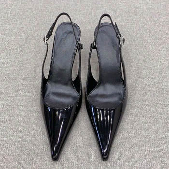 Новые трендовые женские босоножки сексуального дизайна из мягкой натуральной кожи на высоком каблуке с острым носком Женская повседневная обувь Обувь для вечеринок