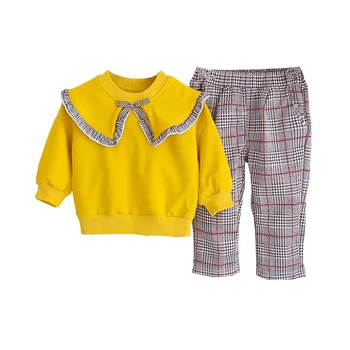 Новый весенне-осенний костюм для маленьких девочек, детская повседневная футболка, штаны, 2 шт./компл., костюм для малышей, детские спортивные костюмы, одежда для младенцев
