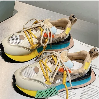 Обувь для пап из натуральной кожи на толстой подошве с увеличенной сетчатой поверхностью для комфорта и воздухопроницаемости Модная повседневная обувь в стиле ретро