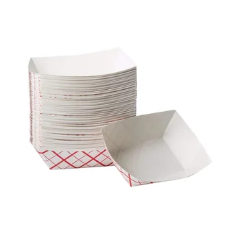 Одноразовые бумажные лотки для еды 100шт - Герметичные бумажные кораблики для еды в красную и белую клетку - Бумажные лотки для еды
