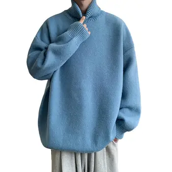 Осенне-зимний Корейский Мужской свитер, Вязаная Водолазка с высоким воротом, Утолщенный Пуловер, Эластичный Мужской свитер средней длины