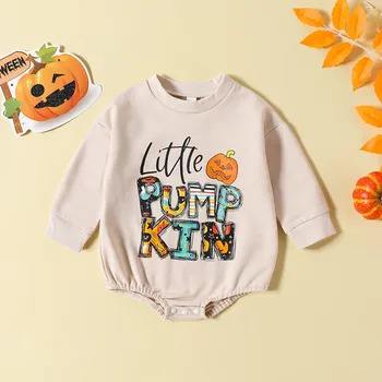 Осенний комбинезон для новорожденных мальчиков и девочек на Хэллоуин с буквенным принтом, комбинезон с длинным рукавом на кнопках, осенняя одежда, толстовки