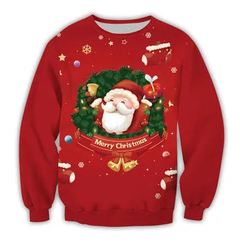 Осенняя одежда с длинными рукавами, толстовки с принтом Санта-Клауса с рождественским рисунком, нижняя футболка, зимние теплые повседневные топы