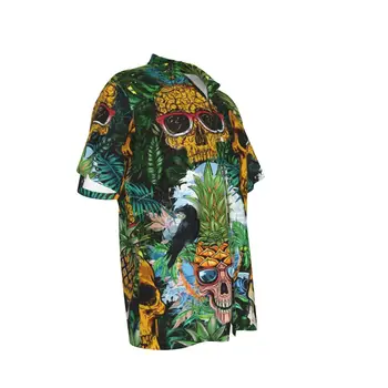 Повседневные рубашки для мужчин в гавайском стиле с принтом черепа Ананаса, Пляжные Летние Повседневные топы на пуговицах с коротким рукавом, 3D Рубашки