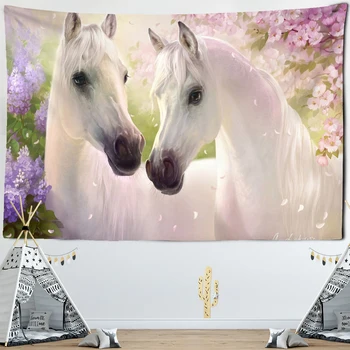Прекрасный Гобелен с белой лошадью, висящий на стене, Кавайное Богемное полотенце, коврик, украшение гостиной, Полиэфирная фоновая ткань