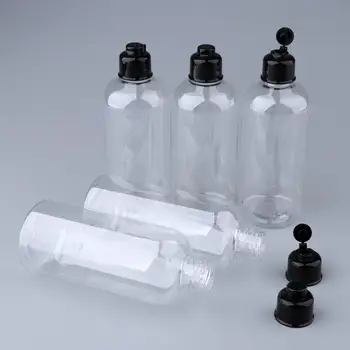 Прозрачные пластиковые бутылки объемом 100/200/300 мл с черными откидными крышками -без BPA - Набор из 5 упаковок бутылок для путешествий