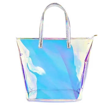 Прозрачные сумки-тоут, голографические сумки, прозрачная сумка через плечо, водонепроницаемая пляжная сумка большой емкости, хозяйственная сумка для девочки