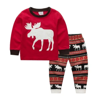 Рождественская детская хлопчатобумажная пижама для девочек и мальчиков, Повседневный пижамный комплект с Санта-Клаусом, повседневная пижама для малышей, комплекты детской одежды от 2 до 7 лет