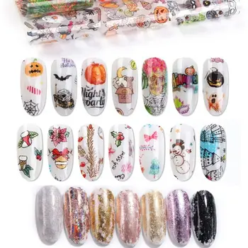 Рождественская коллекция, наклейка для ногтей, Звездное небо, красочные наклейки для нейл-арта, рисунки снеговиков, наклейки для ногтей