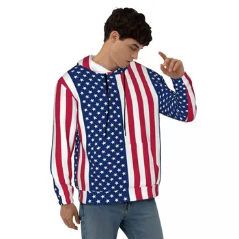 Свободные толстовки с американским флагом, мужская верхняя одежда в полоску и со звездами, Пуловер, толстовка с капюшоном, Зимние толстовки с капюшоном Kawaii Большого размера