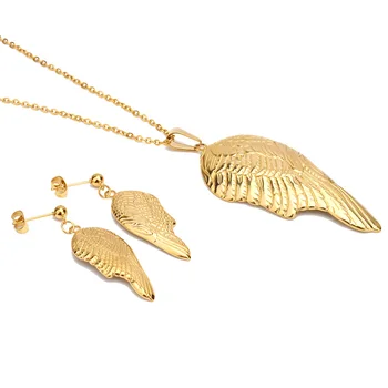 Серьги и ожерелье FairLadyHood Wings Женские ювелирные наборы из нержавеющей стали Angel Wings Для женщин, Ювелирные аксессуары