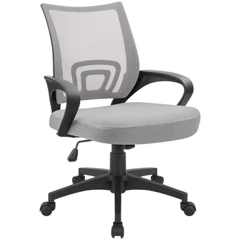 Сетчатый офисный стул Vineego со средней спинкой, эргономичный компьютерный стул с регулируемой высотой, с поясничной поддержкой и подлокотником, серый