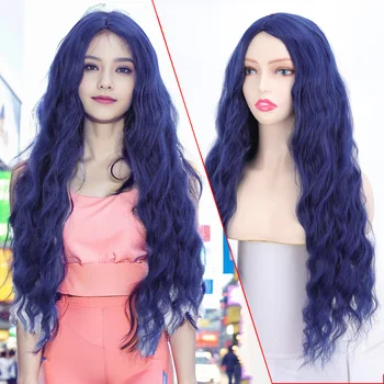 Синтез длинных прямых волос и длинных вьющихся волос, парик для женщин, женская ролевая игра, термостойкий парик, сине-оранжевый, голубой парик