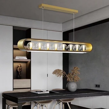 Современные светодиодные подвесные светильники для столовой, кухни, люстры золотисто-белого цвета, светильники для украшения гостиной
