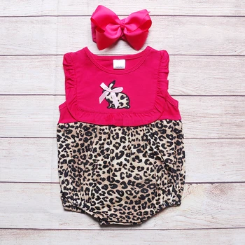 Счастливой Пасхи, Одежда для новорожденных девочек от 0 до 3 лет, красный комбинезон с леопардовым принтом и вышивкой мультяшного кролика, цельное боди