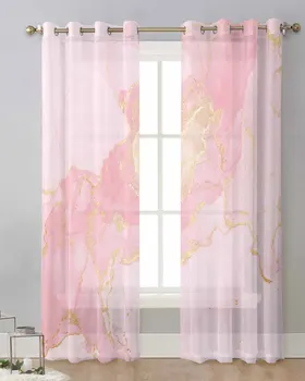 Текстура мрамора Тушью В китайском стиле, розовые прозрачные шторы для окна гостиной, Прозрачная вуаль, тюлевые шторы для домашнего декора