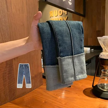 Флисовые джинсы для девочек с интегрированным флисом, новинка зимы 2023, корейская версия брюк для маленьких девочек, прямые брюки sub tide