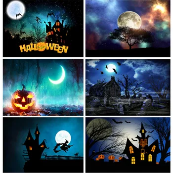 Фон для Хэллоуина в стиле ШУОЖИКЕ, фонарь в виде тыквы, Замок, лесная надгробная плита, фон для детской фотосъемки, реквизит для фотостудии WS-07