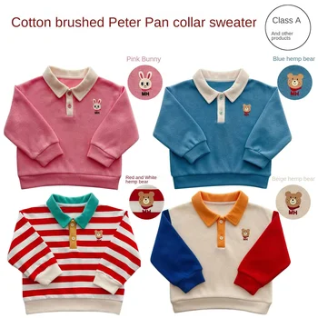 Четырехцветная детская одежда для мальчиков от 1 до 7 лет, новинка осени 2022 года, японский хлопковый эластичный свитер с отворотом для девочек