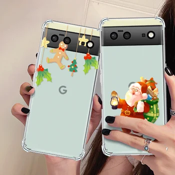 Чехлы для телефонов Санта-Клауса для Google Pixel 8 Pro 7Pro 7 6a 6 Противоударные Чехлы из ТПУ для Pixel 6Pro 7a Прозрачные Мягкие Чехлы