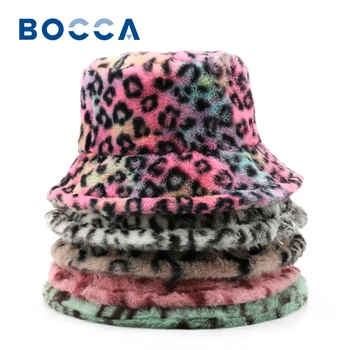Широкополая шляпа с леопардовым принтом Bocca, яркая панама из искусственного меха, рыбацкие шапки, Пушистая теплая зимняя бархатная уличная кепка-боб Gorras
