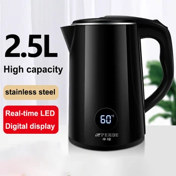 Электрический чайник со светодиодным цифровым дисплеем из нержавеющей стали 304, автоматическое отключение питания, защита от ошпаривания, электрический чайник для дома